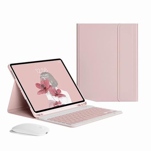 GUPENAA Tastatur Hülle für Samsung Galaxy Tab S8 Plus/S8+/S7 FE/S7+/S7 Plus 12.4'' Schlanke Leichte Standabdeckung mit Magnetisch Abnehmbarer Kabelloser Bluetooth-Tastatur,Rosa