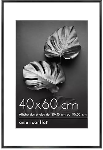 Americanflat Cornice 40x60 cm in Alluminio Nero - Ideale come Cornice 30x45 cm con Passepartout o Cornice Foto da 40x60 cm Senza Passepartout - Vetro Resistente agli Urti, Ganci Integrati