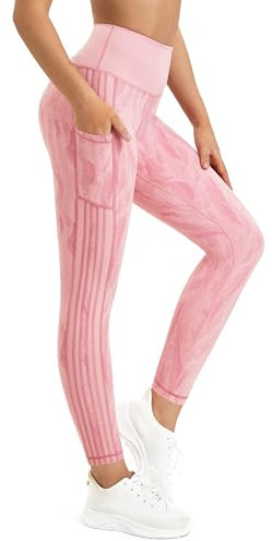 Flatik Sport Leggings Damen mit Taschen，Damen Blickdicht Leggings Damen Fitnesshose Sporthose Laufende Leggings L