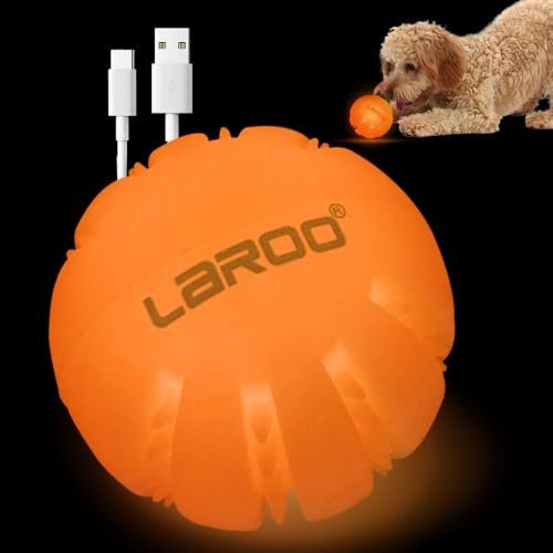 LaRoo LED-Hundeball, Leuchtender Hundespielzeugball, Silikonmaterial, USB-Aufladung, Wasserfester, Interaktiver LED-Hundeball, Geeignet für Wurfspiele Im Freien, Mittelgroße Hunde, 2.5 Zoll (Orange)
