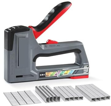 Agrafeuse, 6 en 1 agrafeuse pistolet à ongles agrafeuse manuelle agrafeuse meubles en plastique cloueuse outil agrafeuse robuste for la maison pour les projets de menuiserie, professionnels