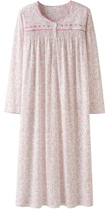 Keyocean Women Nightgowns, Soft Cotton Comfortable Long Sleeves Ladies Nightdress Sleeping Gown, Pink Flower, XX-Large (XXL)