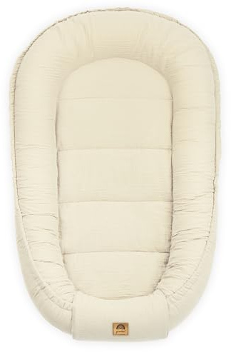 PIMKO Nido per Neonato Riduttore lettino per neonati Culla 60 x 90 cm mussola di cotone, colore: vanilla beige
