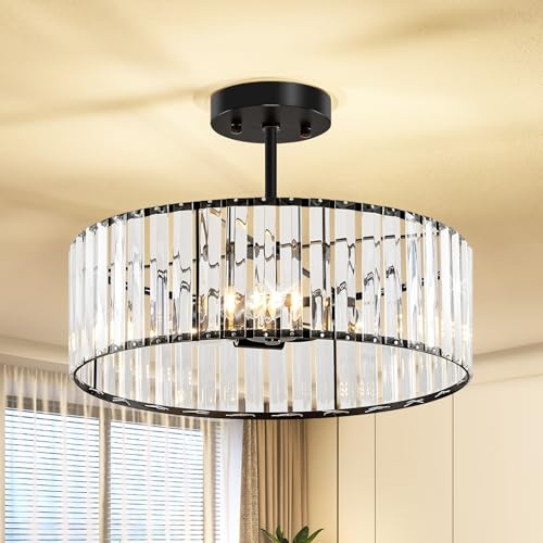 Qamra Moderne Deckenleuchte Gold Kristall Lampenschirm Deckenlampe 40 CM | Metall Rund 3 Flammig Hängend Lampe für Schlafzimmer Wohnzimmer Küche Flur Esszimmer E14(Glühbirnen nicht enthalten)