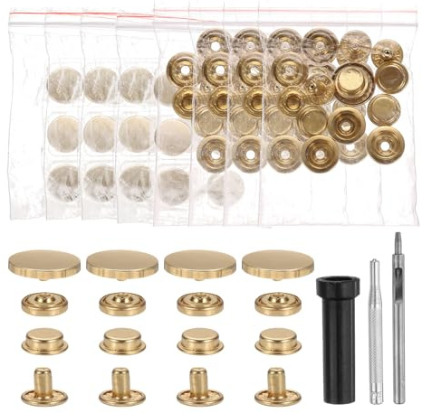 sourcing map 24 Set Leather Snap Fasteners Kit 20mm Metal Snap Button Press Studs Leather Rivets Snaps with 3 Setter Tools for Clothes Jackets Jeans Wears, Gold