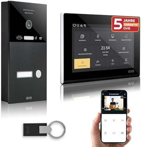 GVS IP Video Türsprechanlage mit Türöffner, RFID, 1x 7 Zoll Monitor & App | Smarte Video Türklingel mit Kamera und Monitor & App - Gegensprechanlage für 1 Familienhaus (AVS4284A)