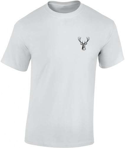 Baddery Camiseta de cazador para hombre, diseño de cabeza de ciervo, Blanco, XL