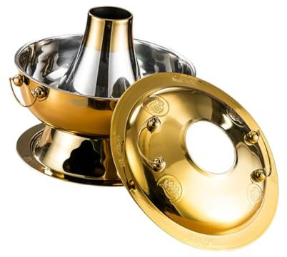 Baoblaze Kupfer Hot Pot China Kupfer Chafing Dish Küchen zubehör Handgemachte chinesische traditionelle Shabu Shabu Topf für Buffets Partys, Gold 32cm