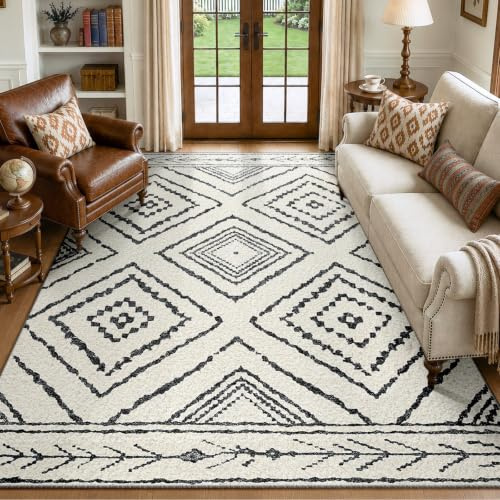 DEFYNEE Teppich Wohnzimmer 150x210cm, Waschbare Teppiche Groß, Schwarz-Weiß