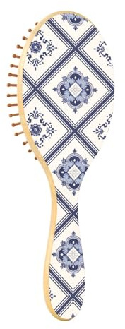 Cepillo de madera para el cabello, azul y blanco, tradicional, patrón 4, cepillo de madera para el cabello, cepillos de madera para mujer, cepillo de mensaje de madera