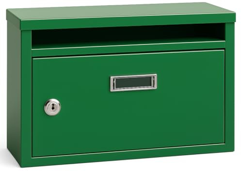 Cassetta della posta cassetta postale per le lettere rettangolare in metallo verniciato per esterno con serratura e chiave cassetta delle lettere 30x20x10 cm (Verde)