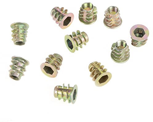 Einsatzmutter, Nimoa M5*10 Mm Zinklegungs -Sechskant -Antriebshalsmöbelmuttern für Holzeinsätze, 50pcs,