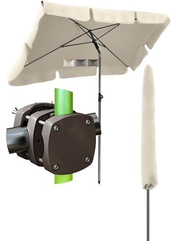 4smile Sonnenschirm Balkon SunnyShade - Sonnenschutz Balkon 3-in-1 SET, Beige - UPF 50+ Sonnenschirm rechteckig 200 x 125 cm + Sonnenschirmhalter Balkongeländer SunnyBoy + Sonnenschirmhülle