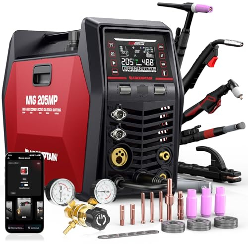 ARCCAPTAIN MIG205MP 9 in 1 iControl App‑steuerung MIG‑Schweißgerät/Plasmaschneider/Puls‑MIG/Flux‑Core/Spool Gun/DC HF/Lift TIG/Clean/MMA‑Aluminium‑Schweißgerät 230V Mehrprozess‑Schweißgerät