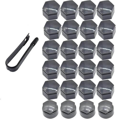 Generisch 24 Stück 22 mm Radmutter-Abdeckkappen, Radmutterabdeckungen, für Opel Insignia A Mk1 2010–2017, 22 mm, Grau, Radmutterkappe, Verschlusskappen und Werkzeugset