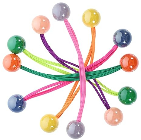 LOORGVEL 12 Stück Haargummis Mit Doppelten Kugeln Hochelastisch Und Formstabil Haargummiringe Für Frauen Und Teenager Bunte Haarballen Für Pferdeschwanz Und Zopf