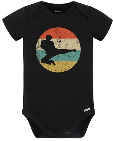Karate Jump Kick Taekwondo Silhouette Retro Martial Arts Baby Bodysuit (Black), 18 Months Black