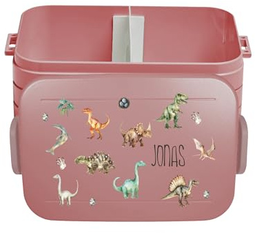 Mepal Lunch Box Take a Break Dino, contenitore per il pranzo con inserto separatore, contenitore per il pranzo con nome, separatore Bento Box con stampa colorata dinosauro rosso