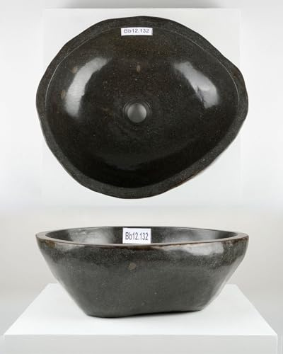 Flußstein-Waschbecken 40 cm oval Unikatauswahl nach dem Kauf rundum poliert Bad Gäste WC Naturstein Handwaschbecken von Wohnfreuden