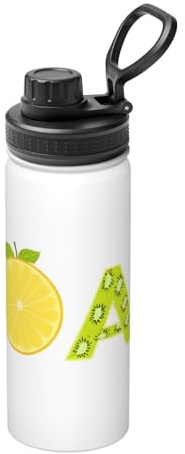 Botella de agua aislada a granel con letras de frutas personalizadas, de acero inoxidable con tapa, para adultos, ideal para uso diario y actividades al aire libre