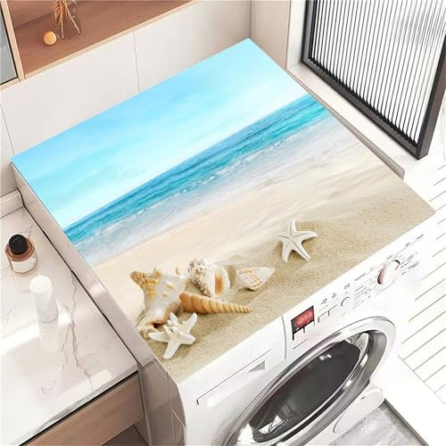 Highdi Housse de Protection pour Machine à Laver Top Plage élégante, Coussin de Machine à Laver Antidérapant, Tapis de Protection pour Dessus Sèche-Linge Séchage Rapide (Plage 3,30x40cm)