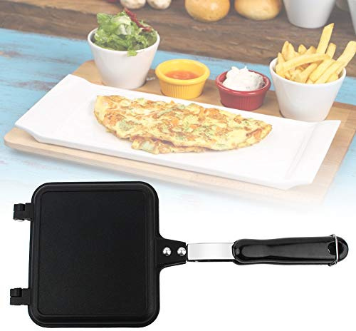 Keenso Poêle à Frire Double Face en Aluminium de Haute Qualité avec Revêtement Antiadhésif, Gaufrier, Efficace, Sûr, Facile à Utiliser pour Sandwichs, Snacks, Noir