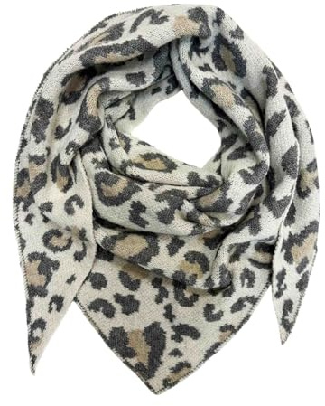 Jeamis XXL Dreieck Strickschal Leopard Warmer Winter Schal Fashion Tuch Dreieckschal Schlauchschal Stola Herbst Frühling Wolle Tuch Leo Italy