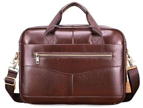 FANDARE Retro läder portfölj herr laptop crossbody axel messenger affärsväska med avtagbar axelväska och flera fickor professionell datorväska för arbete och resor, Ljusbrunt, Large