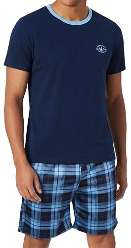 Bresdk Pyjama Homme Coton Ensemble de Nuit Court à Carreaux Short et T-Shirt à Manches Courtes Confort Respirant pour Dormir et Maison S-3XL