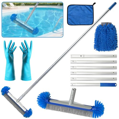 HuaMuDM Cepillo de Limpieza para Piscina con Barra Telescópica de 213 cm | 42 cm Cepillo de Limpieza de Piscina,Juego de cepillos para limpieza de piscina