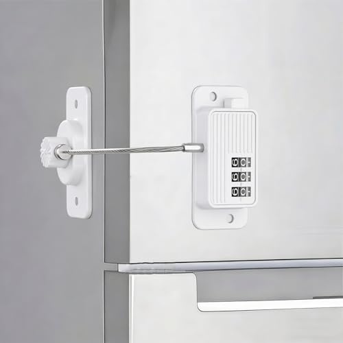 kclkda Fridge Lock, Fridge Locks for Children, 3-Digit Password Anti-Theft Child Safety Lock Strong Adhesive No Drill for Fridge Freezer Cabinet Drawers Oven Air Fryer & Windows Home Office Use, White