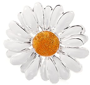 Broche femmes fleur Marguerite pin émail plaqué argent 4,5 x 4,5 cm