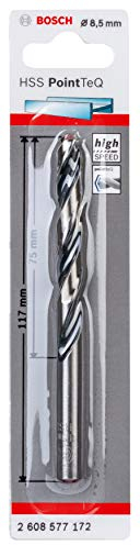 Bosch Professional Broca helicoidal HSS PointTeQ, para metal, 8.5 x 75 x 117 mm, accesorio de taladro