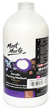 Mont Marte Medium per Acrilico – 1 litro – Ideale per Colori Acrilici – Pouring Medium per Pittura Acrilica e Tecnica di Pouring – Per Brillantezza, Profondità di Colore e migliore Luminosità