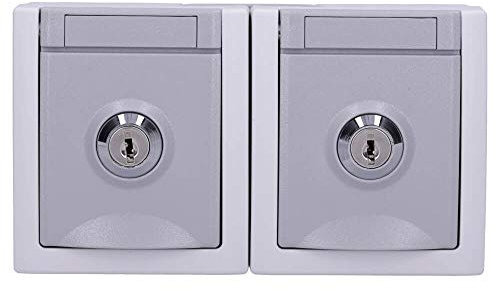 Aufputz Feuchtraum 2-fach Steckdose waagerecht abschließbar Schließung Nr. 1 IP54 Modell Pacific grau