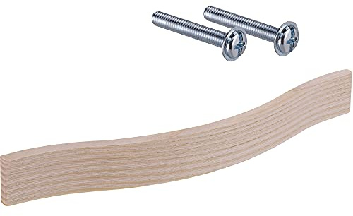 Gedotec Schrankgriff Esche roh gebürstet Möbelgriff Holz Bogengriff Küche - Calin | Lochabstand 160 mm | Vollholz | Holzgriff für Schubladen & Schranktür | 1 Stück - Design Türgriff mit Schrauben