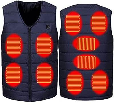 Chaleco Térmico Hombre y Mujer,Chaleco Calefactable Eléctrico,chaleco Electrico USB con Temperatura Ajustable,con 3 Temperaturas Ajustables & 10 Zonas,para Camping Senderismo Esquí Pesca,Dark blue,7XL