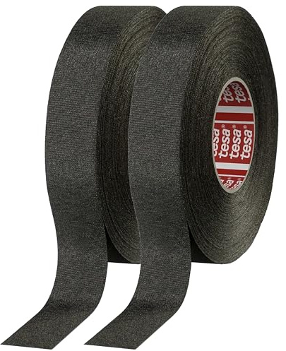 Prime Ave 2 Tesa 51036 PET Cloth High Heat Electrical Tape for Wire Harness, Cables for Automotive Engine, Protect Against High Temperature, Abrasion, Chemical & Fluid | Flame Retardant | Black