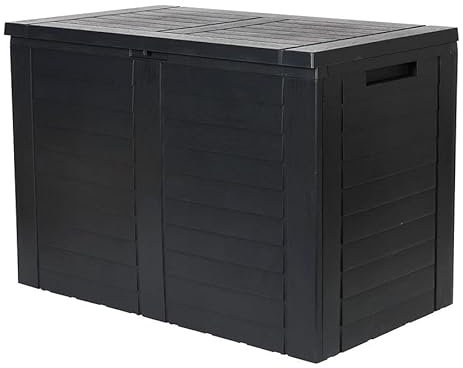 Dynamic24 Balkon Auflagenbox Holz Optik anthrazit Kunststoffbox Gartentruhe Auflagen Kissenbox Box Truhe Garten Outdoor Wetterfest mit Deckel Gartenbox Aufbewahrung