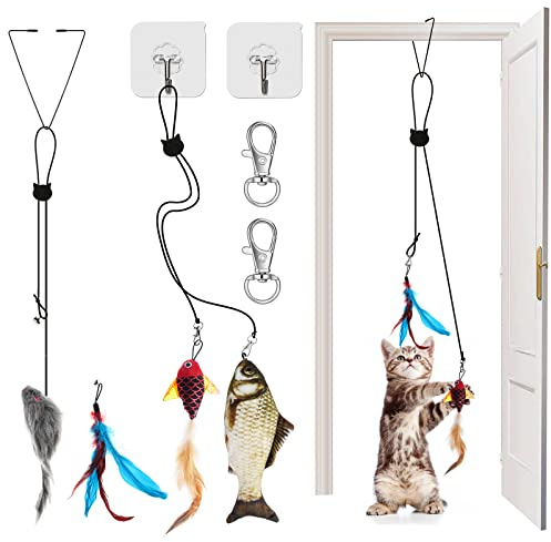 Zhenle 4 Stück Interaktives Katzenspielzeug Selbstbeschäftigung Maus Cat Toys Set Flummi Hängendes Katzen Spielzeug Türrahmen Lustiges Automatisches Spielzeug für Katze