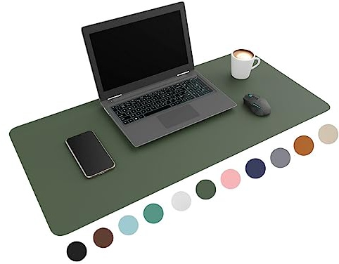WURK Schreibtischunterlage [80 cm x 40 cm] - Premium Qualität - Mauspad - Große Schreibunterlage - Mauspad XXL - Rutschfeste Unterlagenmatte - Desk Mat - PU Leder Inklusive Kabelclip (Grün)