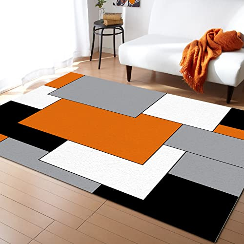 Alfombras De Estar Resumen Naranja Gris Blanco Color Cuadrados Empalme Colorido Duradero Felpudo Entrada Atrapar Suciedad,Resistente Alfombra para Pasillo Terraza Puerta 120X160Cm