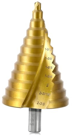 AIMLENTOOL Broca escalonada de ranura en espiral HSS, 12 pasos de acero de alta velocidad de 1/4 a 2-3/8 pulgadas para acero inoxidable, aluminio, plástico y madera, broca escalonada grande de