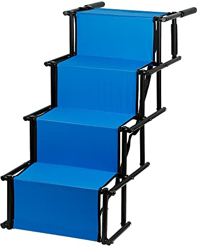 Hundetreppe faltbar, Hundetreppe Auto, Rampe verstellbar, Höhe 56 – 76 cm, für Autos, SUV, LKW, Hunderampe, Auto, faltbar, 5 Stufen (blau)