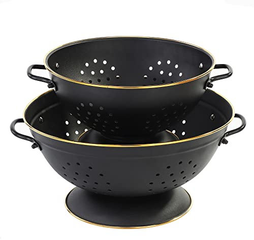 beifeier Metal Colander Set - 3.5 & 5 Quart, Colander with Handle and Base, Kitchen Essential Strainer for Draining Pasta Fruits Vegetables, Dishwasher Safe (MatteBlack)