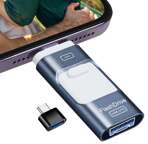 AXFEE Chiavetta USB 128GB per Phone, Pen Drive USB C Flash Drive, 4 in 1 Pennetta Backup con un Solo Clic, Memory Stick, Portatile Drive Memoria Stick, per iPhone, iPad, Android, Mac, PC, Laptop