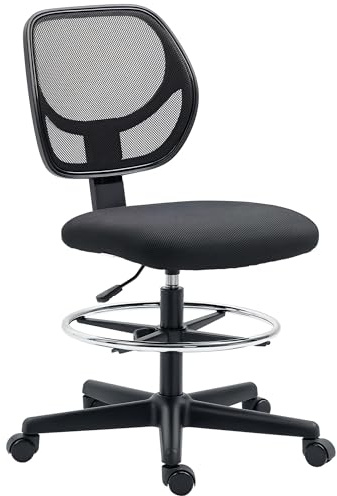 Vinsetto Chaise Bureau Ergonomique Repose-Pieds Pivotant 360° Noir | Fauteuil de Bureau, Chaise à Dessin en Maille, Hauteur Réglable, Dossier Incurvé, pour Studio Travail à Domicile