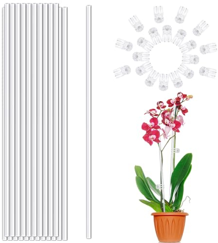 Estacas para plantas, 20 estacas de acrílico transparente para plantas, estacas de orquídea de 16 pulgadas para plantas de interior y exterior, orquídeas, plantas en maceta, tomates, flores (con 20