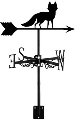 ANCNA-U Wetterfahne, Wildtier-Ornament, Windrichtungsanzeige, Edelstahl, Wetterhahn mit Dachhalterung, für Garten, Dekoration, Bauernhaus, Terrasse, Hof, Fuchs