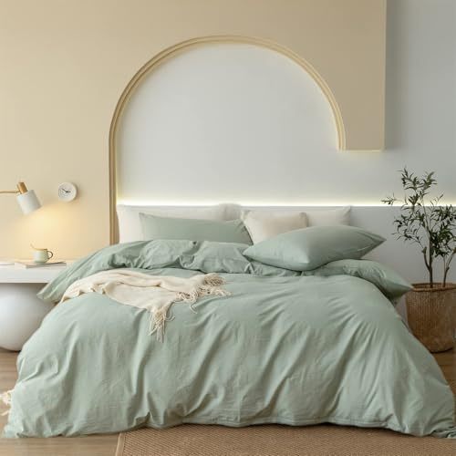 Gezu Bettwäsche 135x200cm Baumwolle Grün 2 Teilig Baumwolle Einzelbett Uni Bettwäsche Set Weiche ÖkoTex Zertifiziert für Allergiker und Kissenbezüge 80x80cm mit Reissverschluss